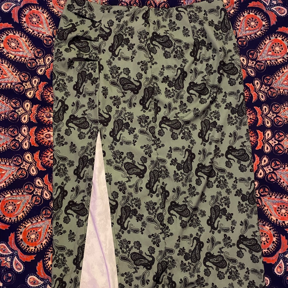 Green Skirt with Black Paisley Print